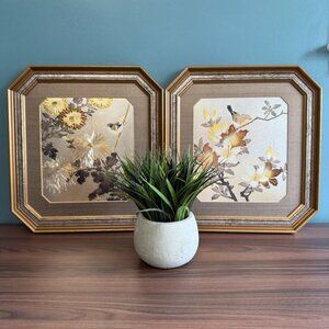 Set of 2 Lin Art Ltd Chokin Framed Pictures Japanese Gilded Copper Engraved Silv